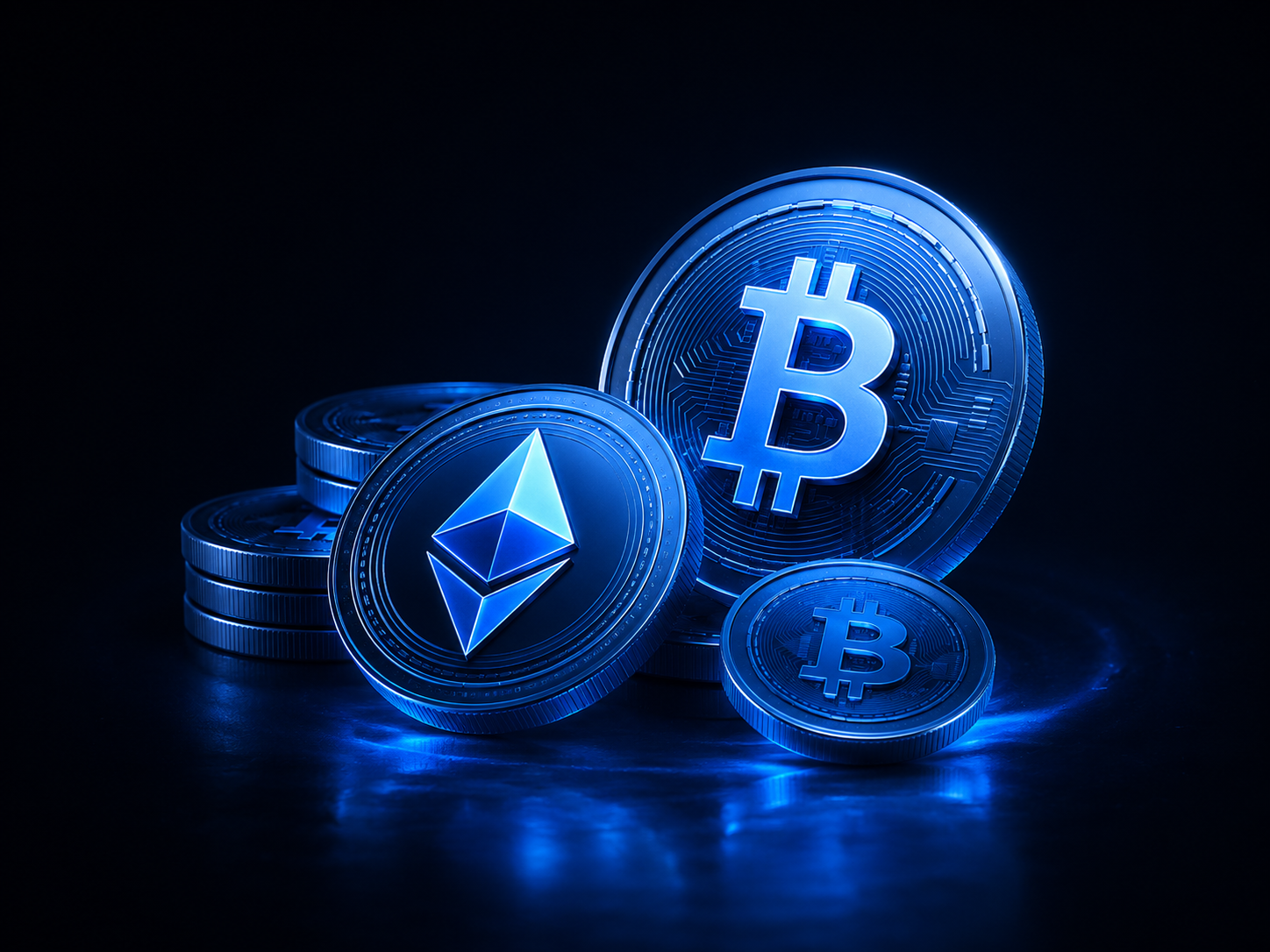 Bitcoin and Ethereum coins